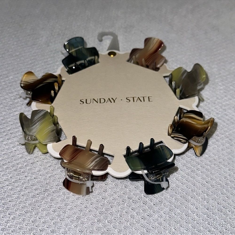 Sunday State Shades of Brown Green Gray Marble Claw Clips set of 8